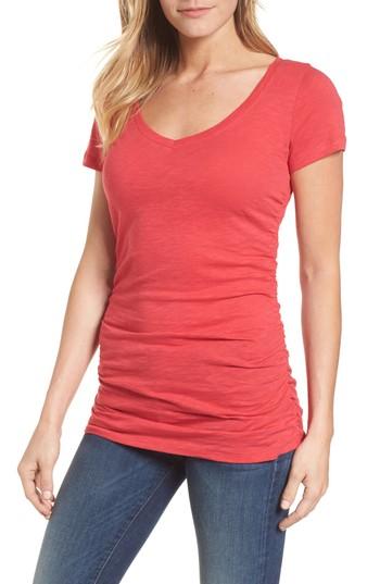 Women's Caslon Shirred V-neck Tee - Red