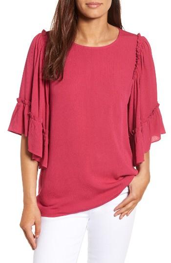 Petite Women's Caslon Gauze Bell Sleeve Top, Size P - Pink
