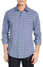 Men's Stone Rose Regular Fit Floral Print Knit Sport Shirt - Blue