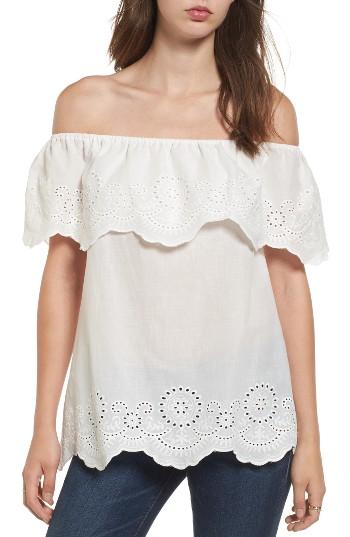 Women's Bp. Eyelet Ruffle Off The Shoulder Top, Size - White