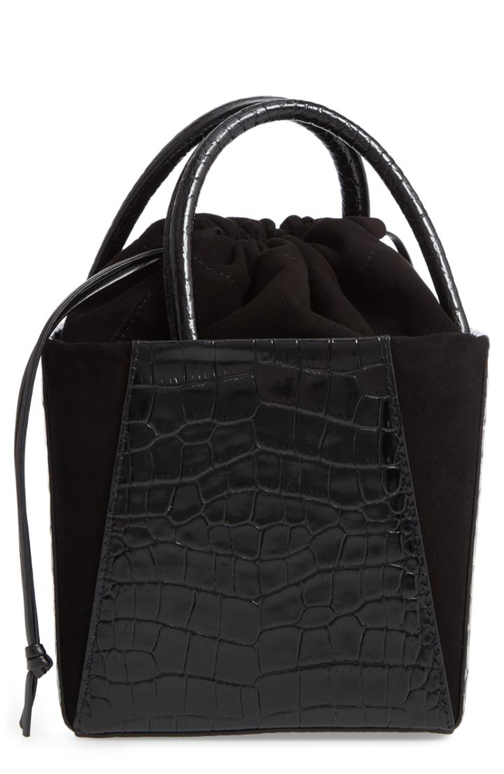 Trademark Dorthea Croc Textured Leather Box Bag - Black