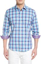 Men's Bugatchi Shaped Fit Plaid Sport Shirt, Size - Purple