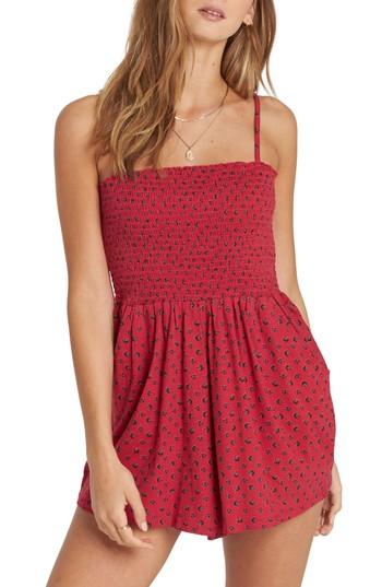 Women's Billabong So Sure Smocked Romper - Red