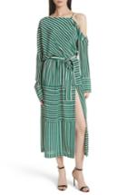Women's Robert Rodriguez Stripe Silk Cold Shoulder Dress - Green