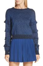Women's Red Valentino Ruffle Sleeve Metallic Wool Sweater, Size - Blue