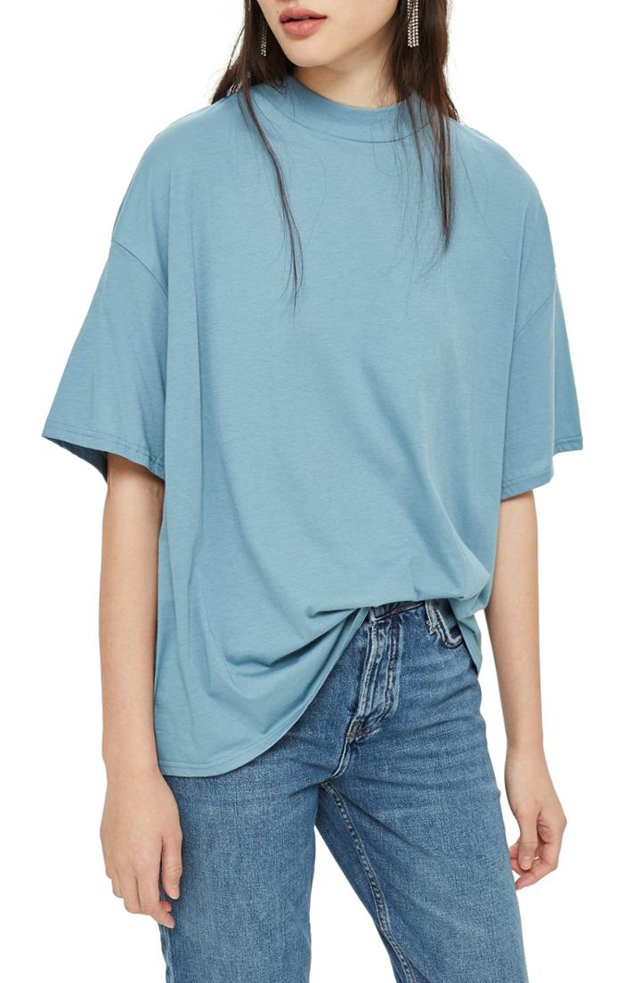 Women's Topshop High Neck Tee - Blue