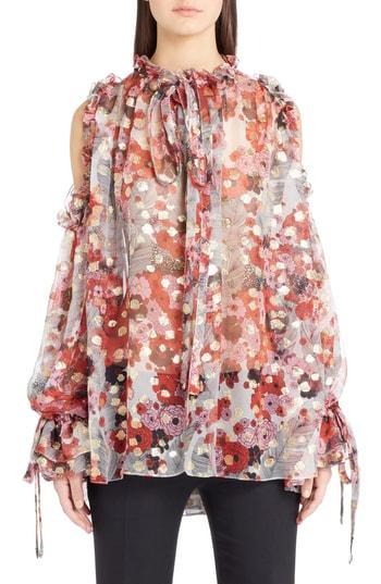 Women's Alexander Mcqueen Feather Print Cold Shoulder Blouse Us / 36 It - Ivory