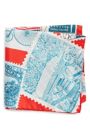 Men's Eton New York Stamp Silk Pocket Square, Size - Red