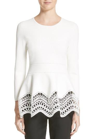 Women's Lela Rose Wave Lace Hem Top - White