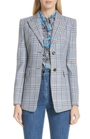 Women's Michael Kors Plaid Pressed Wool Blazer - Blue