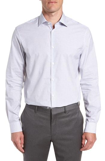 Men's John Varvatos Star Usa Micro Plaid Fit Dress Shirt, Size 16.5l - Blue