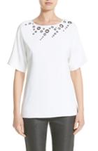 Women's St. John Collection Grommet Embellished Stretch Cady Top, Size - White