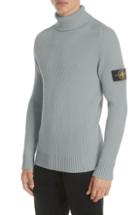 Men's Stone Island Ribbed Wool Turtleneck Sweater, Size - Grey