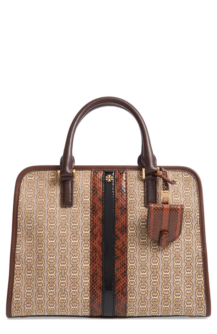 Tory Burch Gemini Link Jacquard Snake Satchel With Genuine Snakeskin Trim -