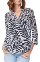 Women's Nydj Chiffon Split Neck Blouse - Black