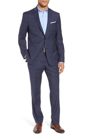 Men's Nordstrom Men's Shop Trim Fit Plaid Stretch Wool Travel Suit