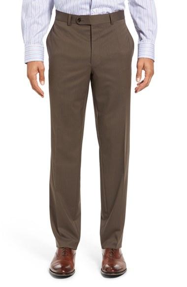 Men's David Donahue Ryan Fit Wool Trousers, Size 34r - Brown
