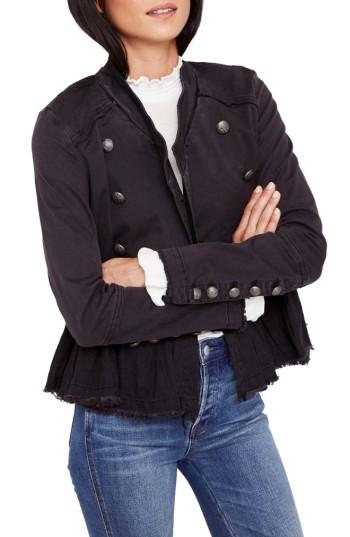 Women's Free People Ruffle Hem Military Jacket - Black