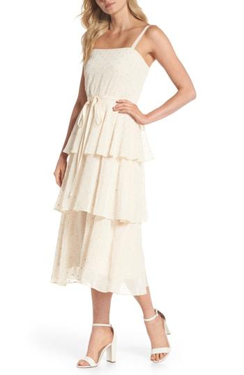 Women's Gal Meets Glam Collection Florence Chiffon Embroidered Tiered A-line Dress - Beige