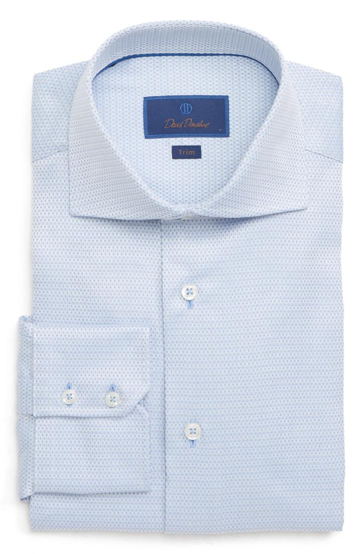 Men's David Donahue Diamond Pattern Trim Fit Dress Shirt - 32/33 - Blue