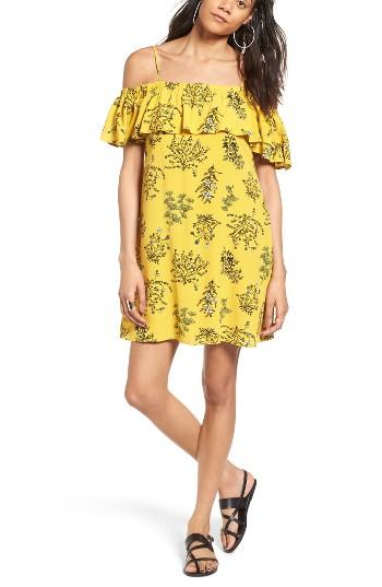 Women's Bp. Ruffle Cold Shoulder Dress, Size - Green