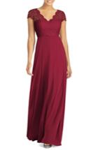 Women's Dessy Collection Cap Sleeve Lace & Chiffon Gown - Burgundy