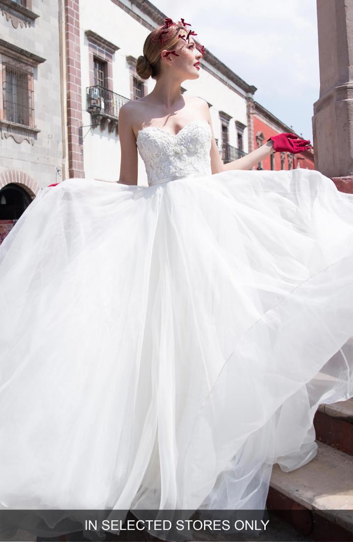 Women's Watters Davis Beaded Strapless Silk Organza Ballgown, Size - Ivory