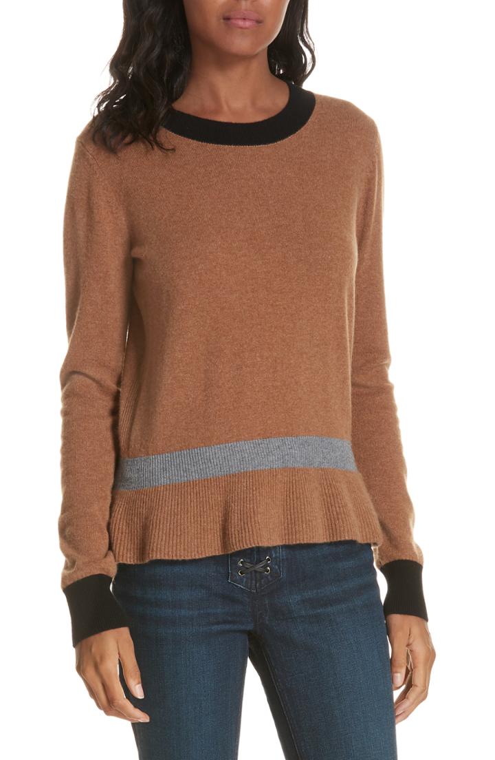 Women's Veronica Beard Sistene Ruffle Hem Cashmere Sweater