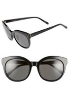 Women's Linda Farrow 56mm Cat Eye Sunglasses - Black/ Black