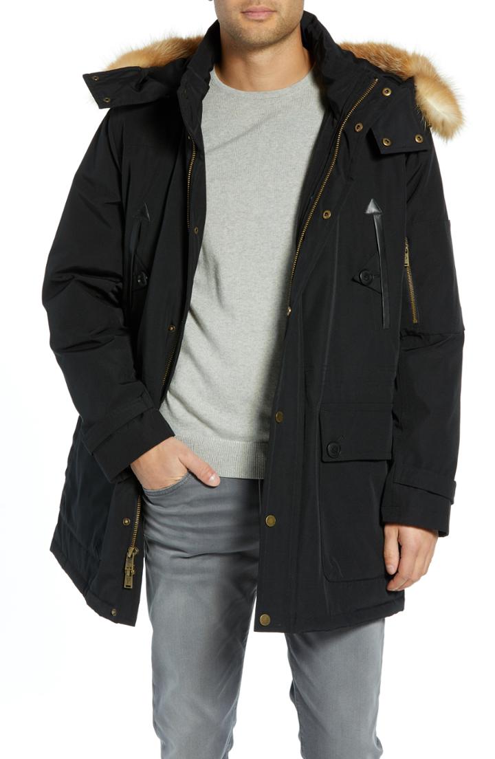 Men's Pendleton Signature Denver 650-fill Power Down Parka With Genuine Coyote Fur Trim - Black