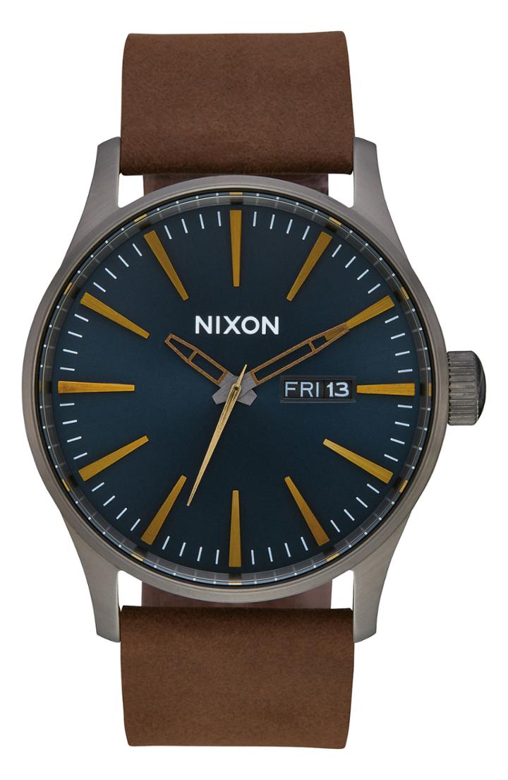 Men's Nixon Sentry Leather Strap Watch, 42mm