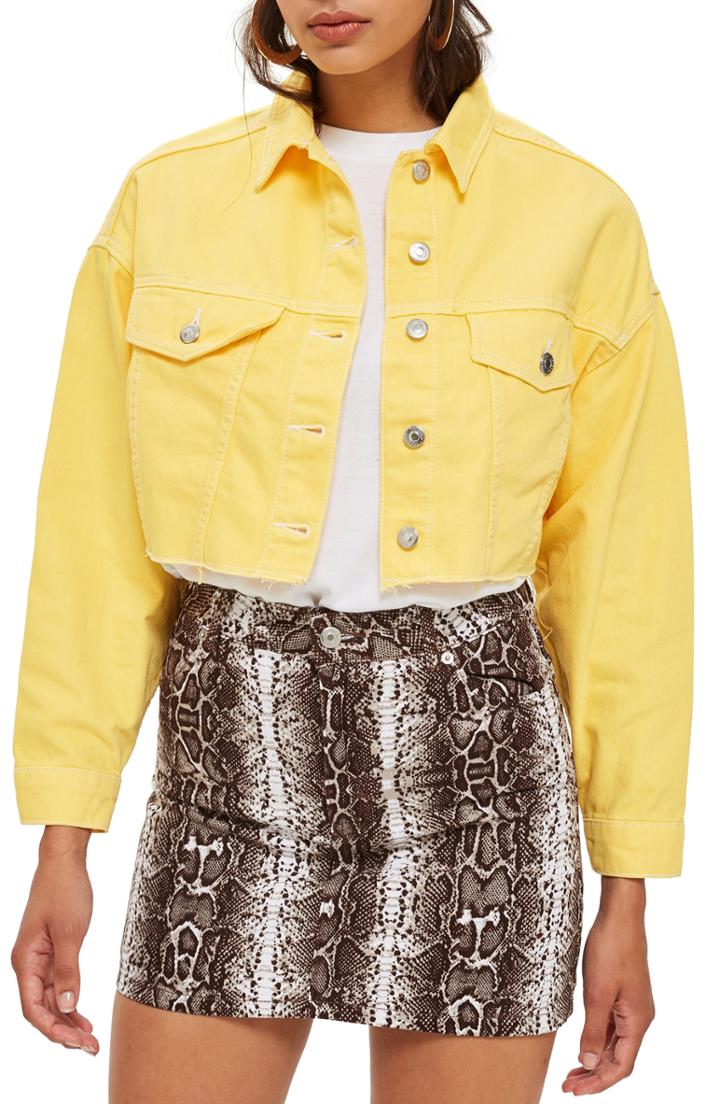 Petite Women's Topshop Hacked Denim Jacket P Us (fits Like 0-2p) - Yellow