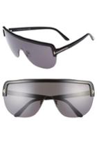 Men's Tom Ford Angus 66mm Shield Sunglasses - Shiny Black / Smoke