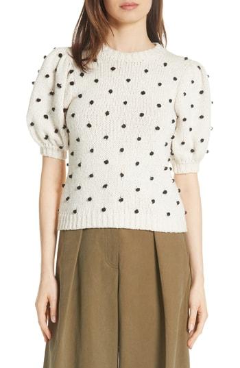 Women's Ulla Johnson Bettine Puff Sleeve Polka Dot Sweater, Size - Beige