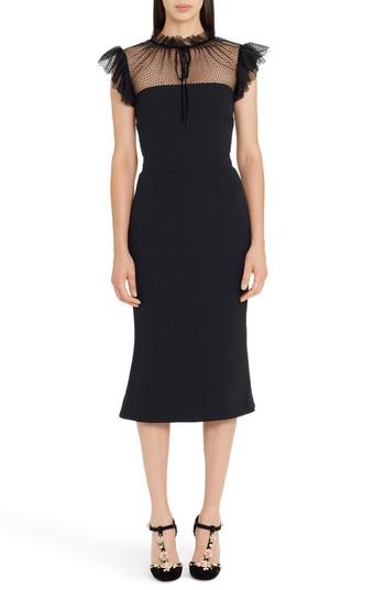 Women's Dolce & Gabbana Mesh Yoke Stretch Cady Sheath Dress Us / 38 It - Black