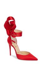 Women's Christian Louboutin Raissa Bow Ankle Strap Pump Us / 37eu - Red