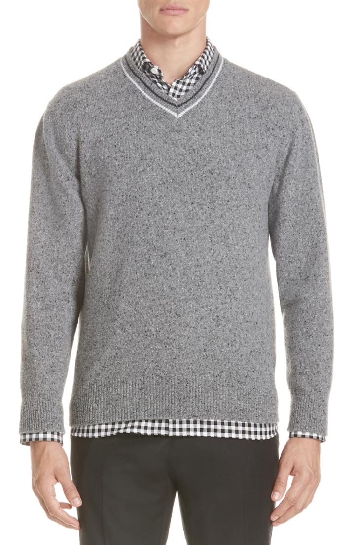 Men's Z Zegna Trim Fit V-neck Wool & Cashmere Sweater - Grey