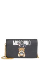 Women's Moschino X Playboy Bunny Bear Leather Wallet On A Chain - Black