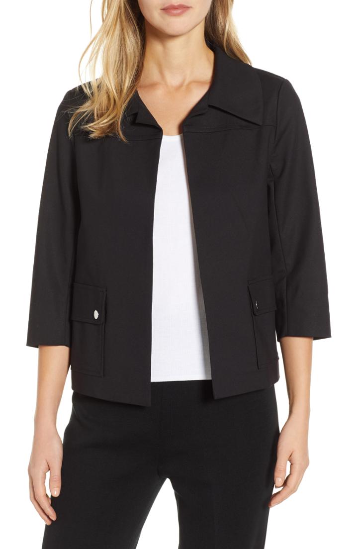 Women's Ming Wang Collared Crop Jacket - Black