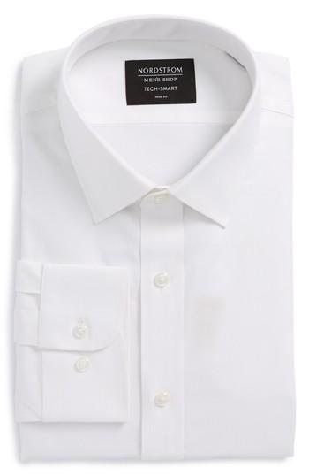 Men's Nordstrom Men's Shop Tech-smart Trim Fit Stretch Solid Dress Shirt - 32/33 - White