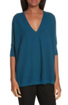 Petite Women's Eileen Fisher Merino Wool Three Quarter Sleeve Sweater P - Green