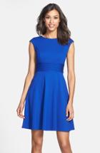 Women's Eliza J Pintucked Waist Seamed Ponte Knit Fit & Flare Dress - Blue