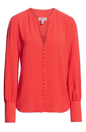 Women's Chelsea28 Split Neck Button Front Crepe Top - Red