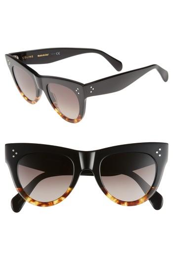 Women's Celine 51mm Cat Eye Sunglasses - Black/ Havana/ Brown