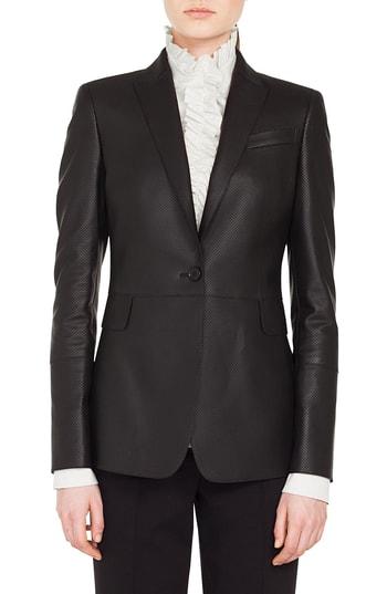 Women's Akris Punto Perforated Leather Blazer - Black