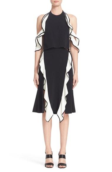 Women's Jonathan Simkhai Double Ruffle Cold Shoulder Crepe Dress