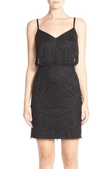 Women's Adrianna Papell Sequin Mesh Blouson Dress - Black
