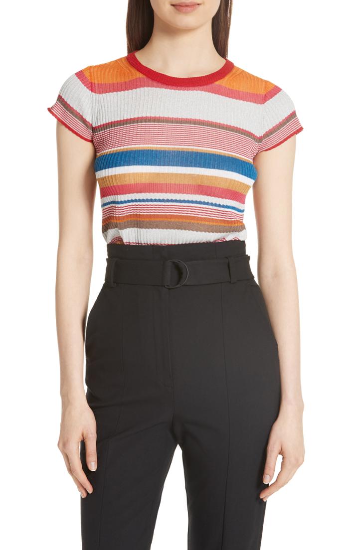 Women's Rag & Bone Katie Metallic Stripe Tee - Orange