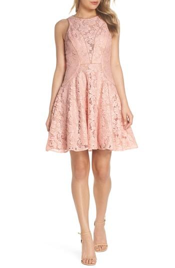 Women's Xscape Lace Fit & Flare Dress - Pink
