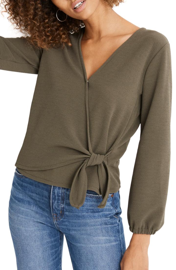Women's Madewell Texture & Thread Crepe Wrap Top, Size - Green